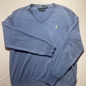 Polo by Ralph Lauren Men's Heather Blue V-Neck Sweater